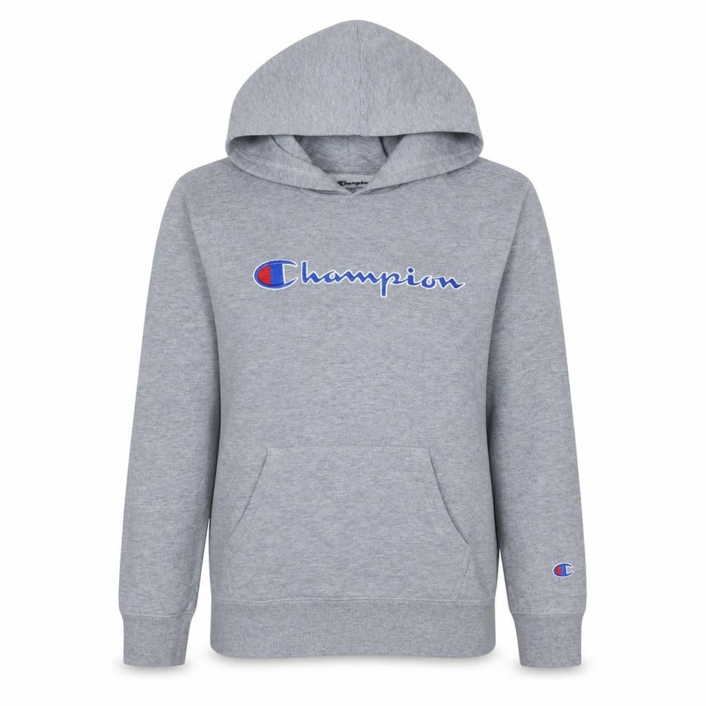 Champion Women Grey Pullover Hoodie L Logo Print Cotton Blend