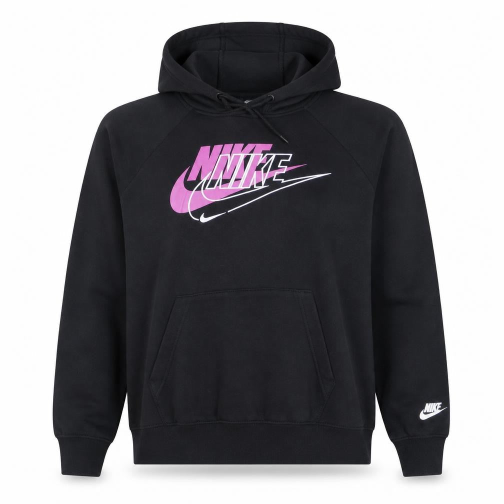 Nike Men's Black Small Pullover Hoodie with Pink Logo Print