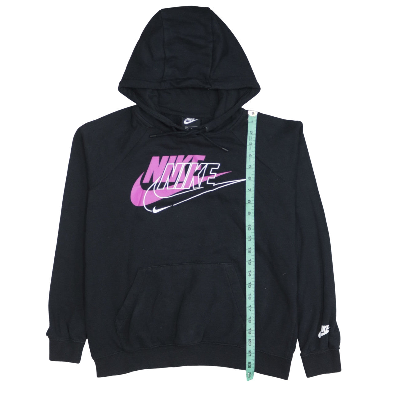 Nike Men's Black Small Pullover Hoodie with Pink Logo Print