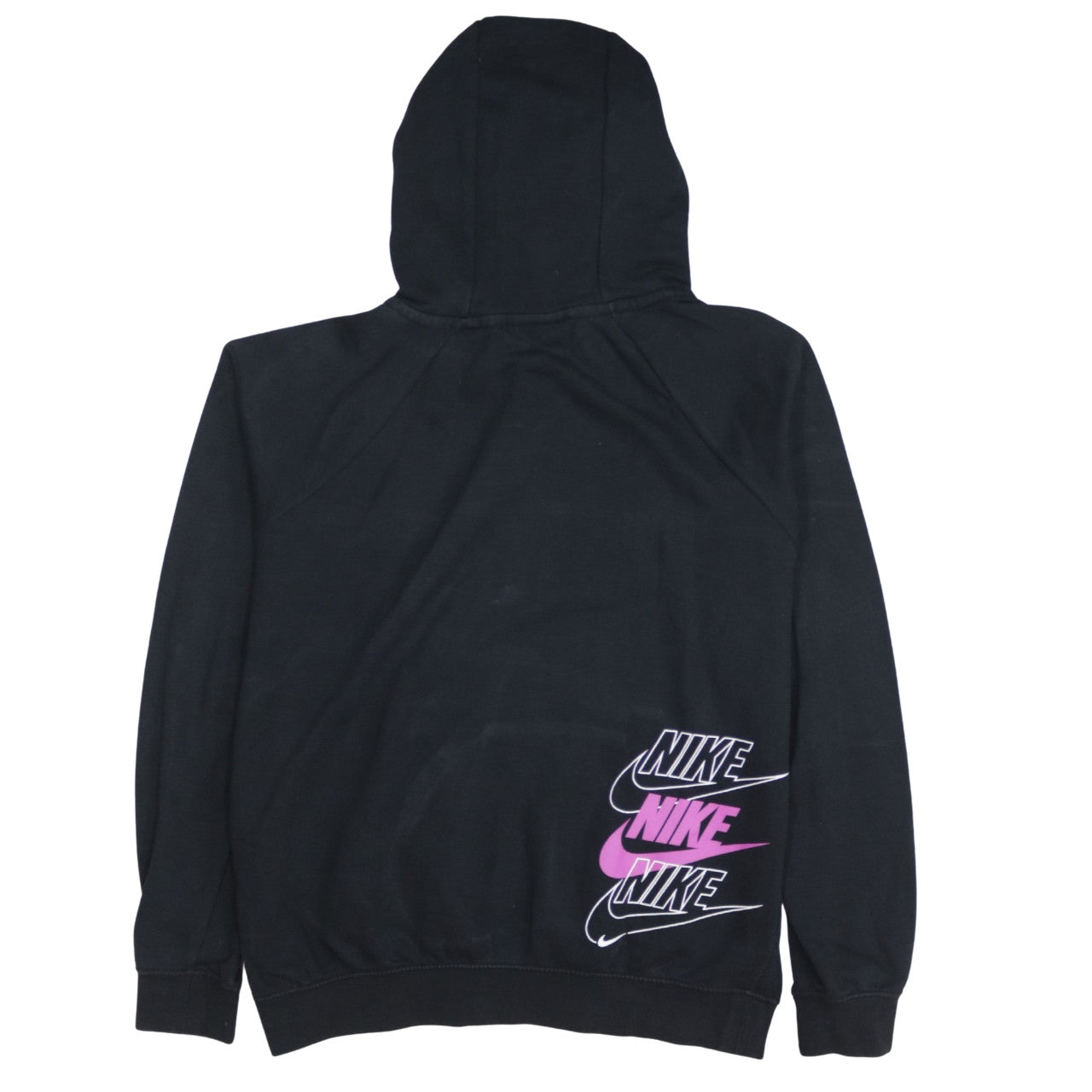Nike Men's Black Small Pullover Hoodie with Pink Logo Print
