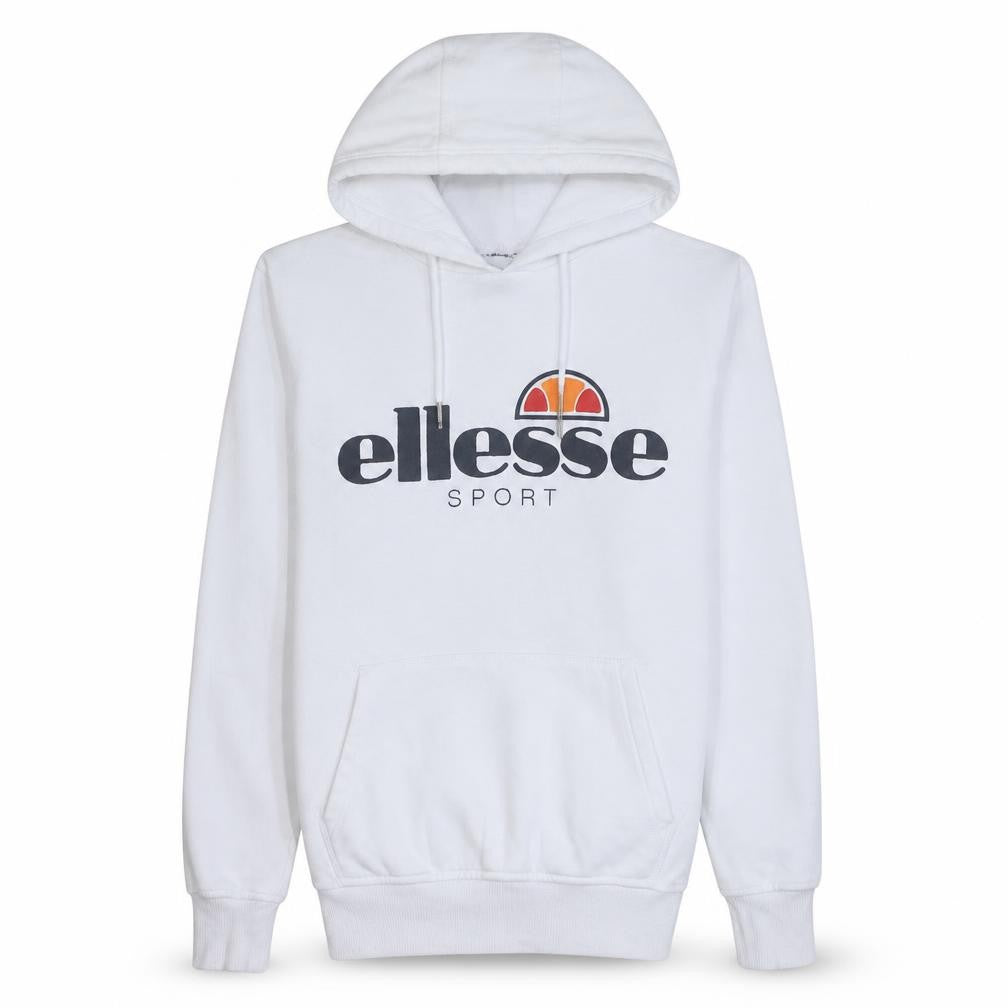 Ellesse Women White Hoodie UK 10 Pullover Logo Cotton Blend Sporty