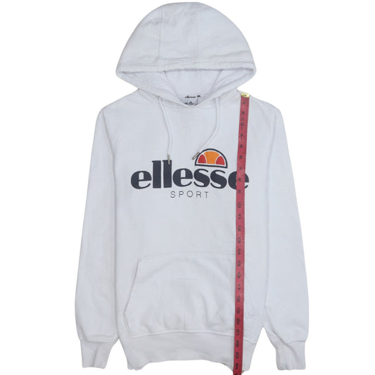Ellesse Women White Hoodie UK 10 Pullover Logo Cotton Blend Sporty