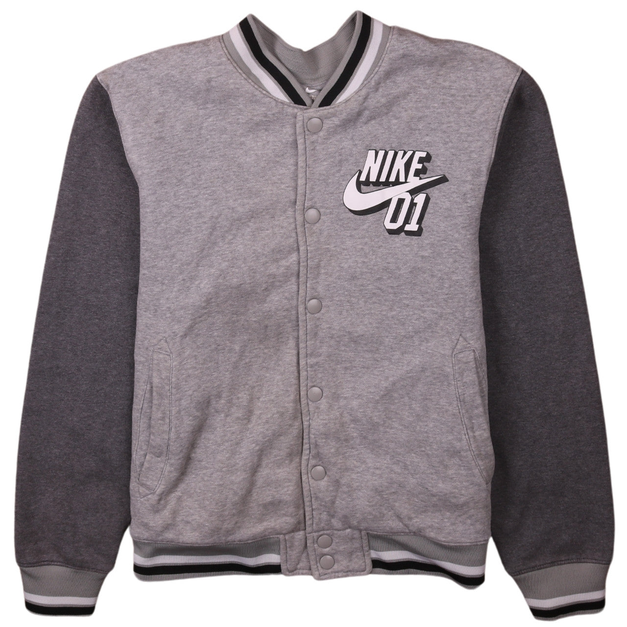 Nike Boys Grey Varsity Jacket Size 12-13 Years Snap Fastening Lined