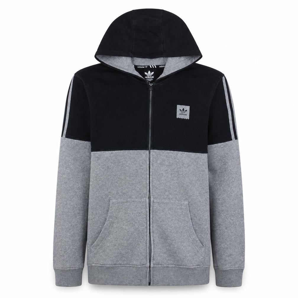 Front view of Adidas Men's Grey Full Zip Hoodie L Sports Casual Sweatshirt