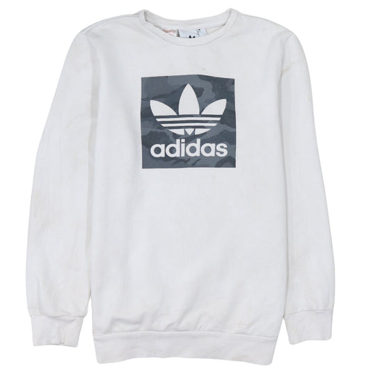Adidas Boys White Sweatshirt XL Crew Neck Camouflage Logo Casual Style