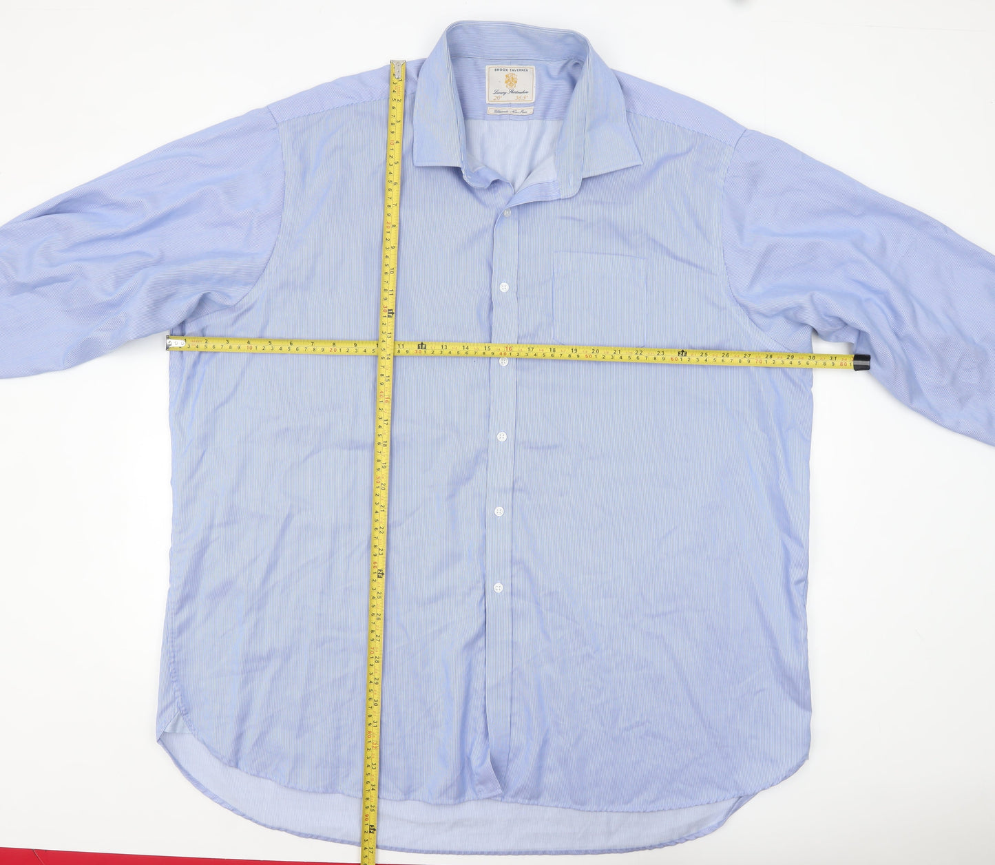Brook Taverner Men's Blue Striped Non-Iron Cotton Button-Up Shirt Size 20