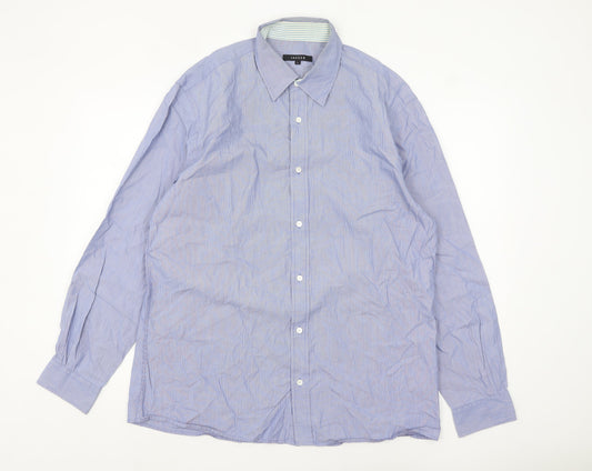 Jaeger Men's Blue Striped Cotton Long Sleeve Button-Up Shirt L