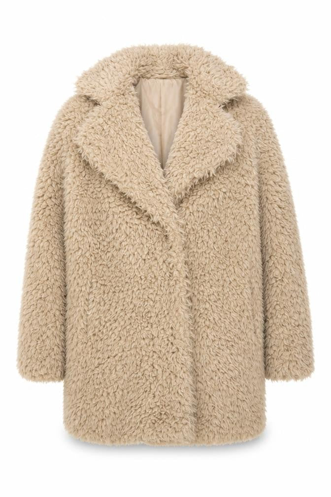 Vera & Lucy Women Beige Faux Fur Mid-Length Coat Size S