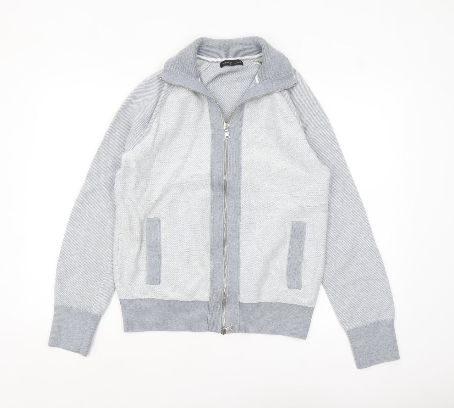 Banana Republic Men's Grey Full Zip Knit Jumper Medium