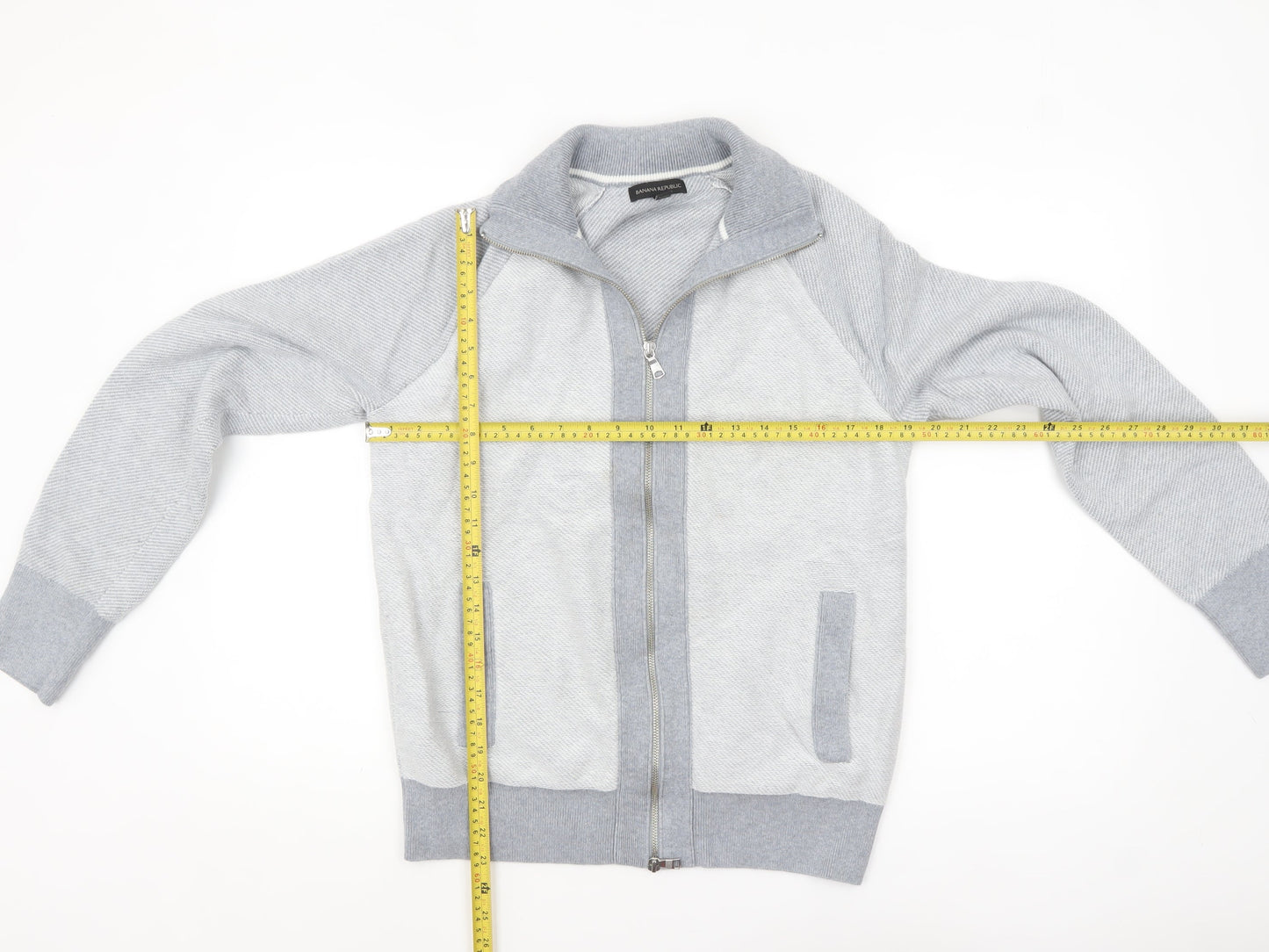 Banana Republic Men's Grey Full Zip Knit Jumper Medium