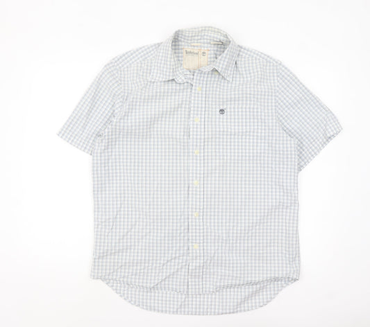 Timberland Men's Blue Check Short Sleeve Button Up Shirt M