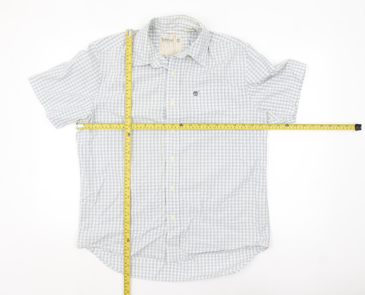 Timberland Men's Blue Check Short Sleeve Button Up Shirt M