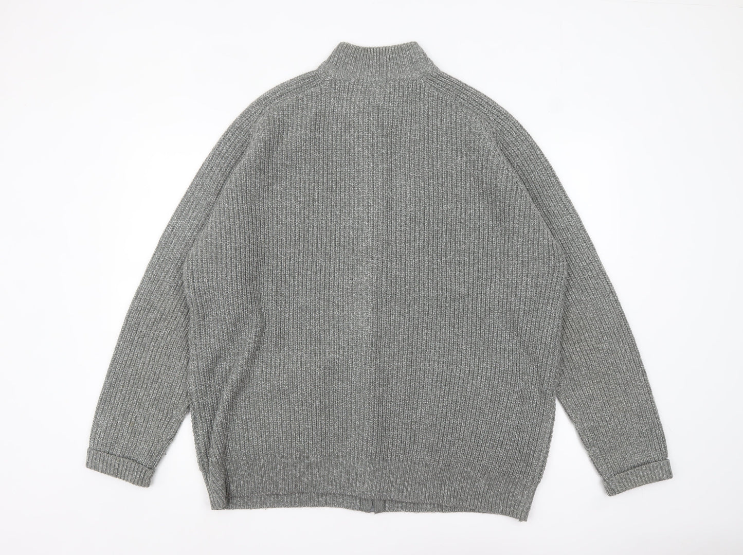 Tu Men’s Grey 2XL High Neck Full Zip Knit Jumper