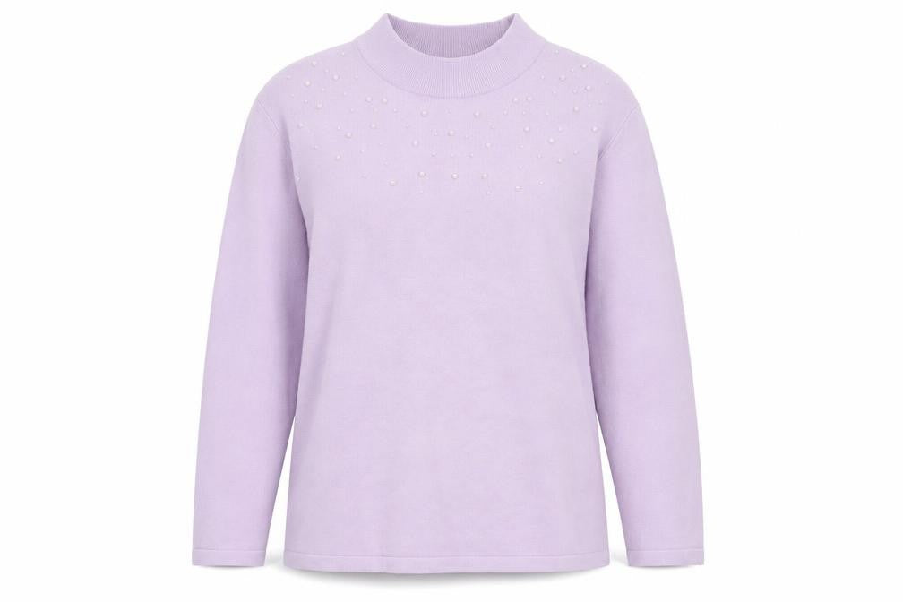 Damart Women’s Purple Mock Neck Beaded Pullover Jumper Size 26/28
