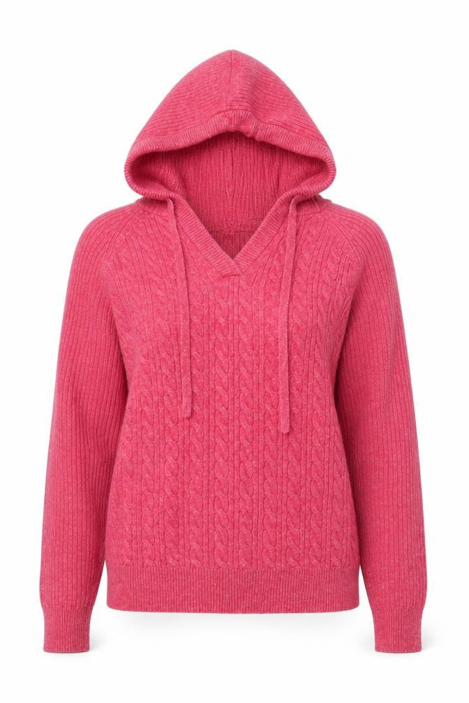 Marks and Spencer Women's Pink Hooded Cable-Knit Pullover Jumper Size S