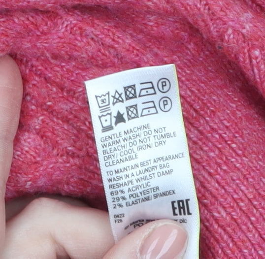 Marks and Spencer Women's Pink Hooded Cable-Knit Pullover Jumper Size S