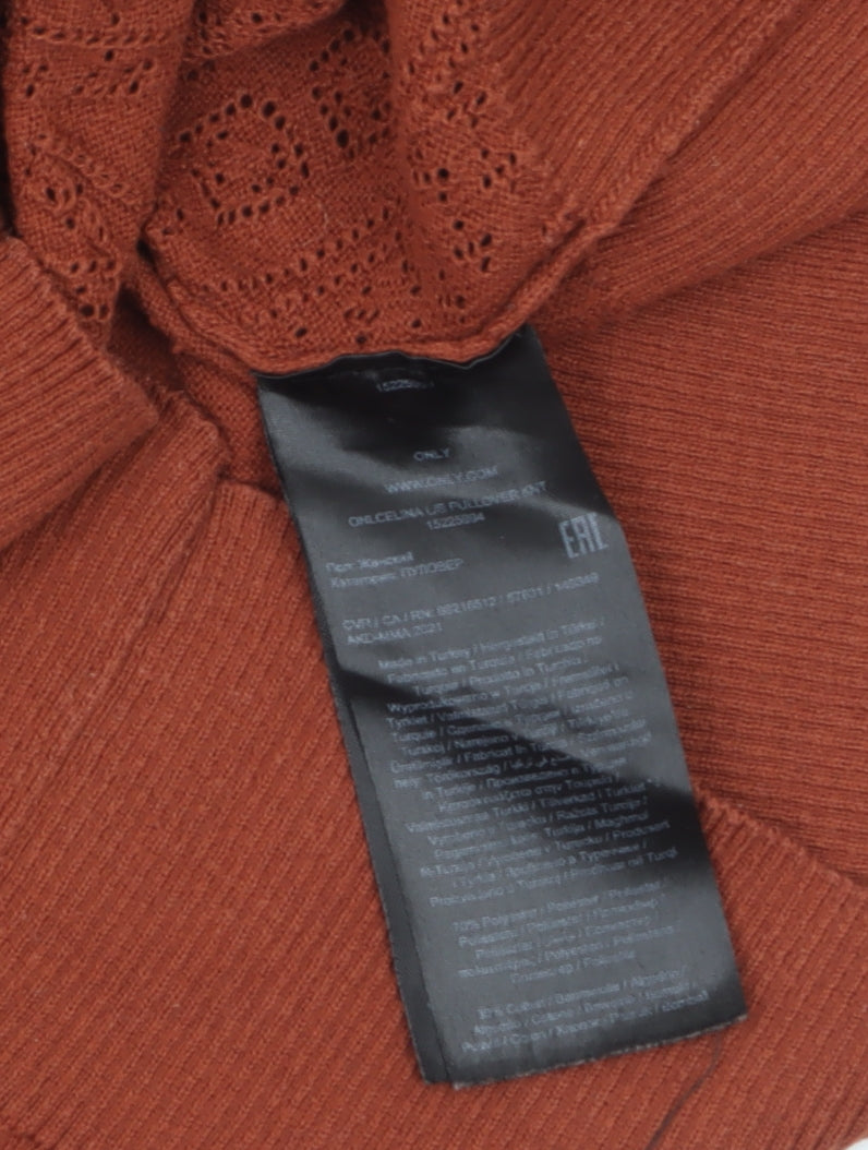 ONLY Women's Brown Knit Crew Neck Pullover Jumper Size S