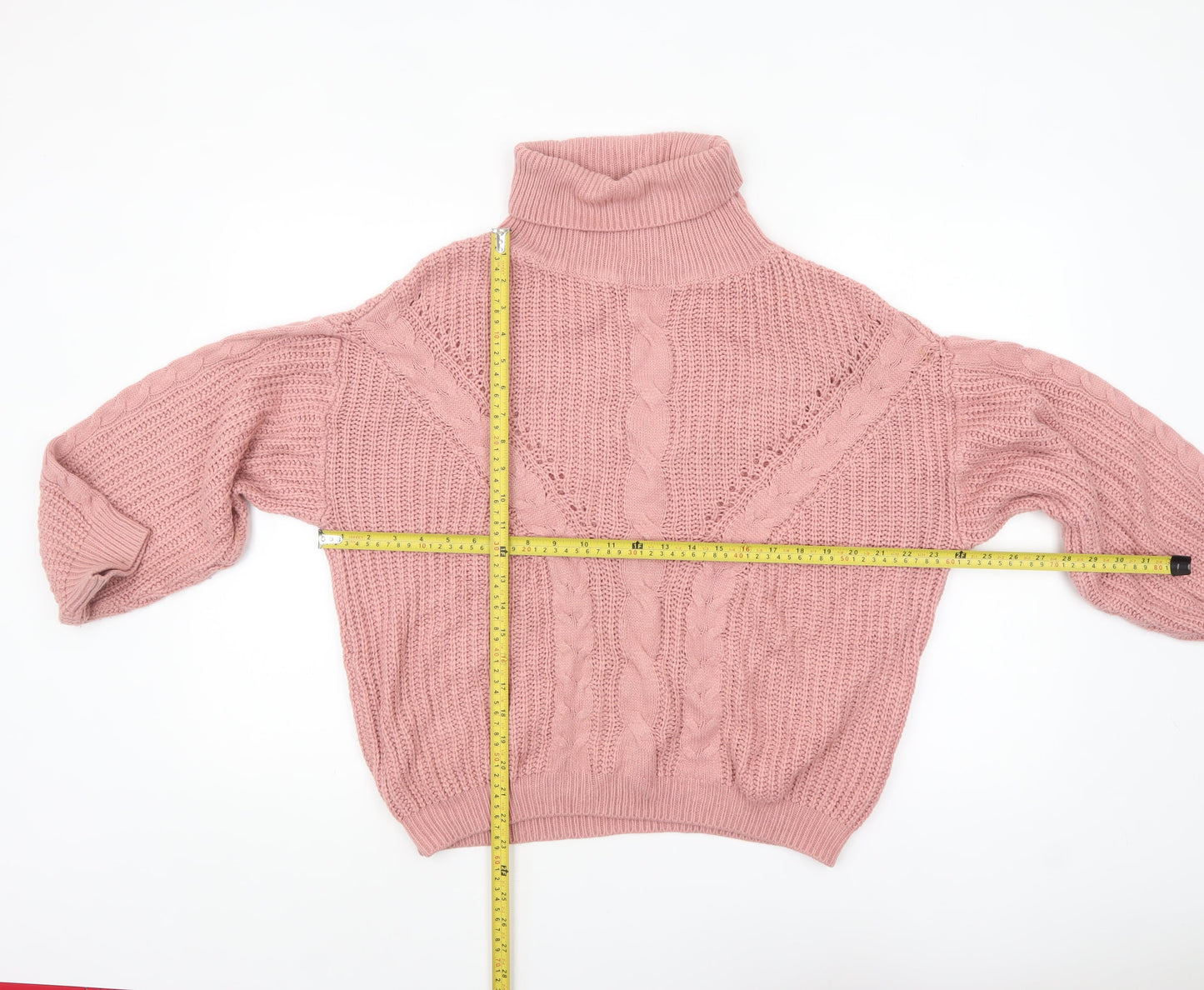 QED LDN Womens Pink Roll Neck Chunky Knit Jumper Size M
