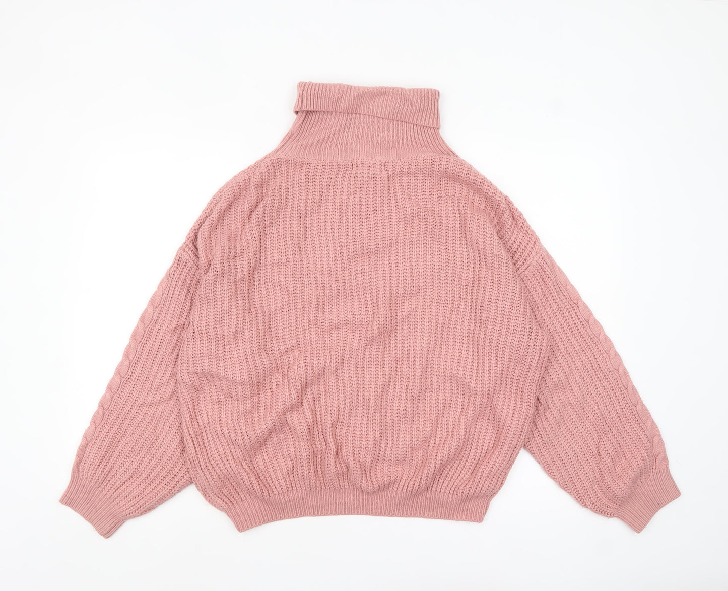 QED LDN Womens Pink Roll Neck Chunky Knit Jumper Size M