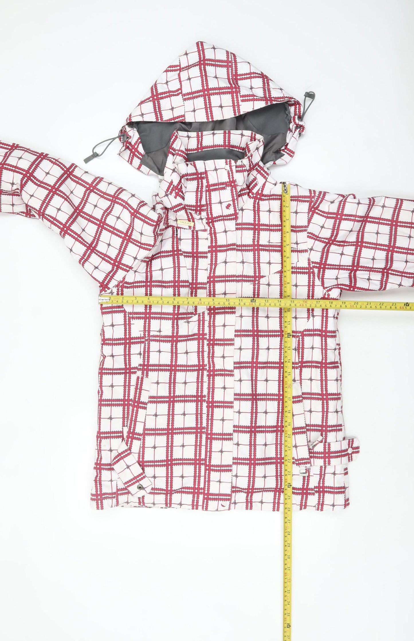 Rojo Womens White Red Check Waterproof Hooded Ski Jacket Size 10