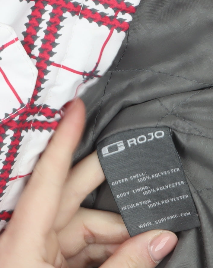 Rojo Womens White Red Check Waterproof Hooded Ski Jacket Size 10