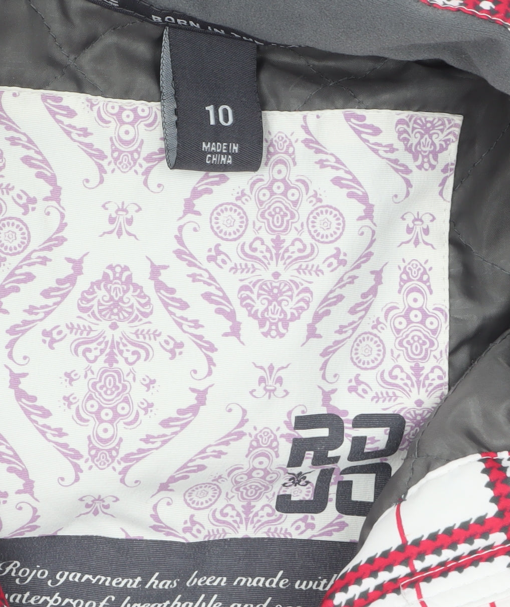Rojo Womens White Red Check Waterproof Hooded Ski Jacket Size 10