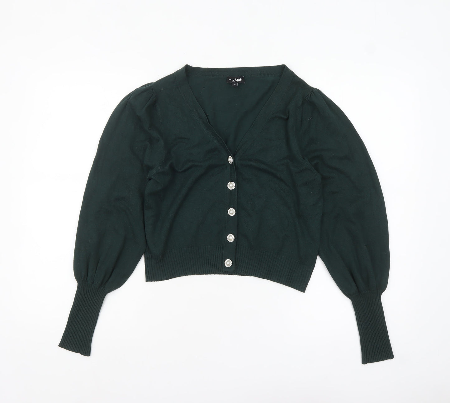 Pour Moi Women Green V-Neck Button Cardigan Size 12