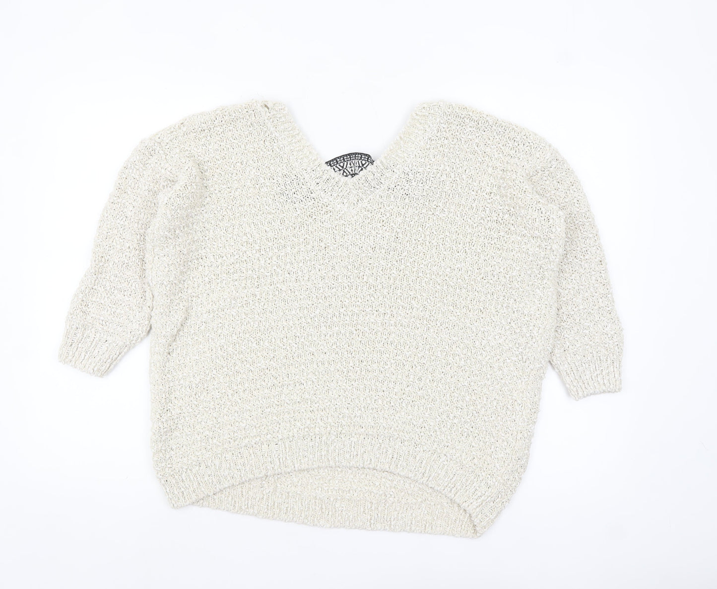 River Island Women’s Ivory V-Neck Chunky Knit Jumper Size 10