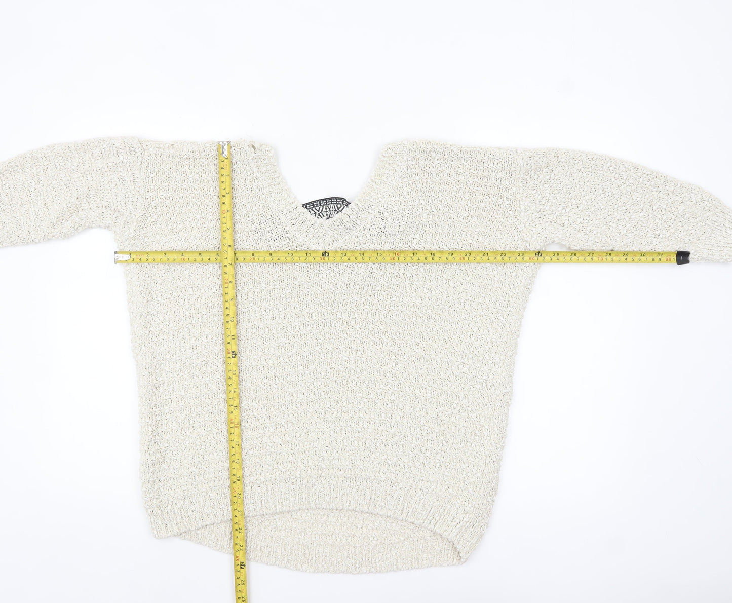 River Island Women’s Ivory V-Neck Chunky Knit Jumper Size 10