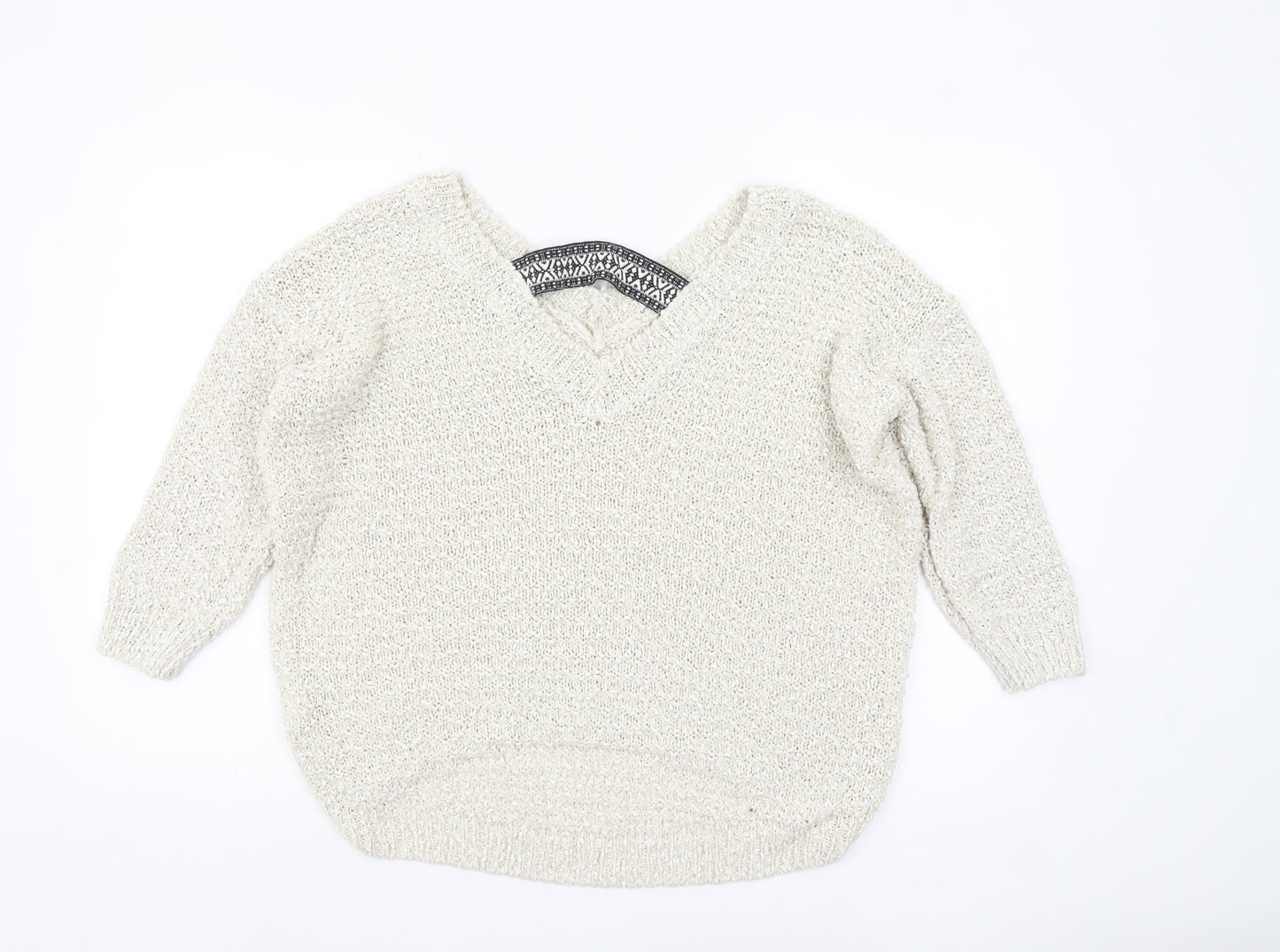 River Island Women’s Ivory V-Neck Chunky Knit Jumper Size 10