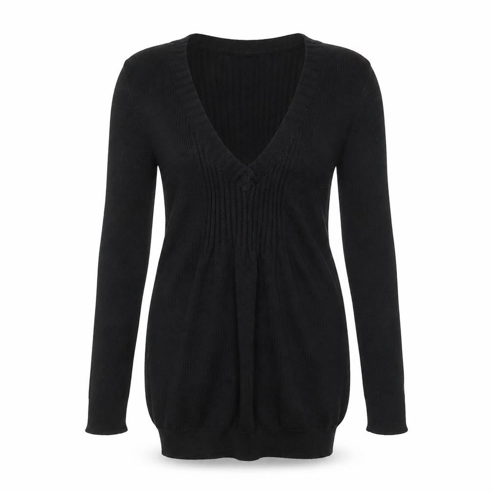 MNG Basics Womens Black V-Neck Long Sleeve Tunic Jumper Size 8