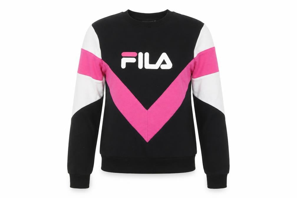 Fila Womens Black Pink Colourblock Logo Pullover Sweatshirt XXS