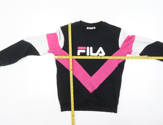 FILA Womens Black Pink Colourblock Logo Pullover Sweatshirt XXS