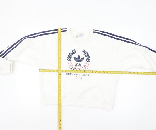 Adidas Originals Women White Sweatshirt Size 10 Logo Crew Neck Pullover