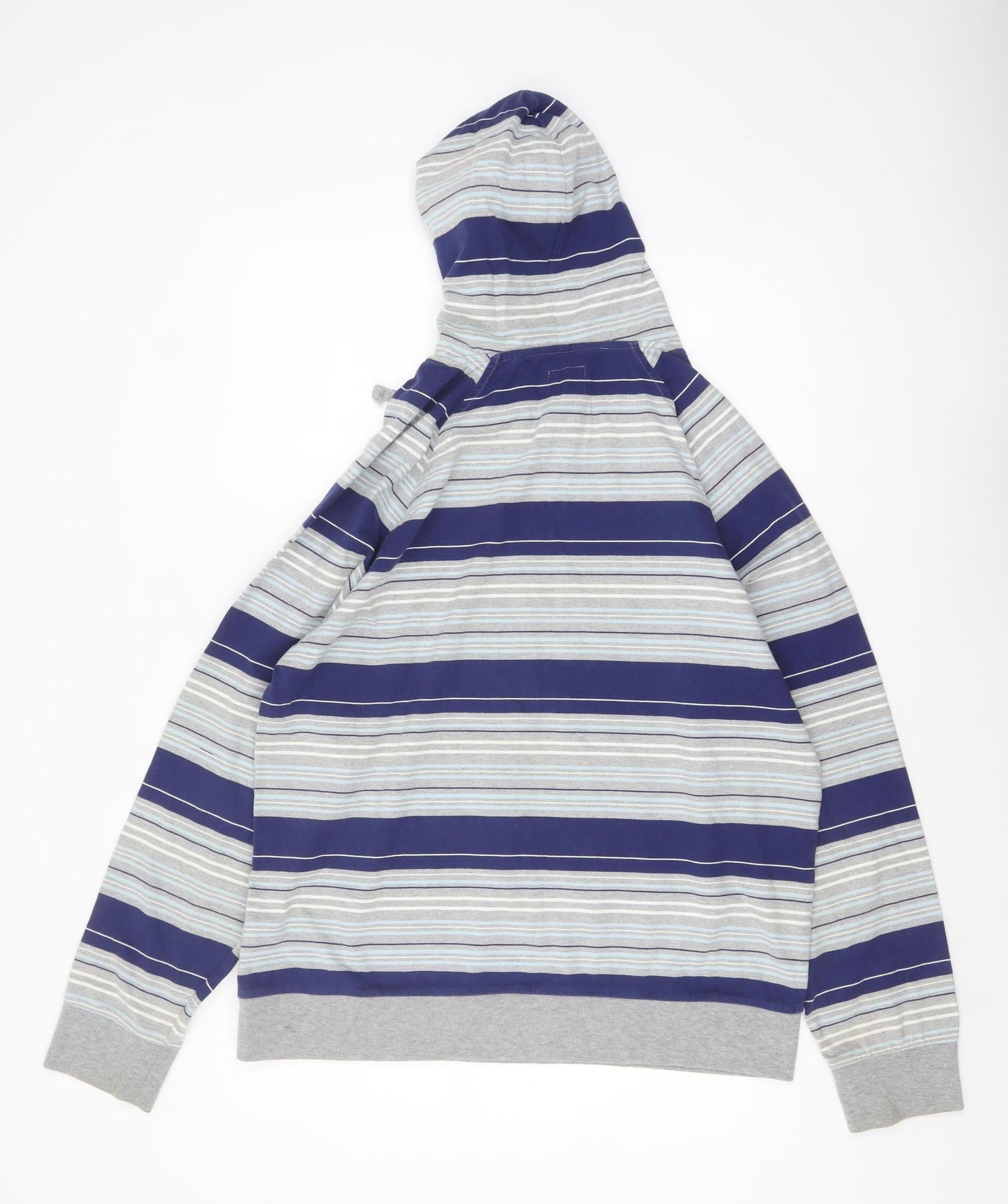 Next Men's Blue Striped Pullover Hoodie Size L Cotton Blend