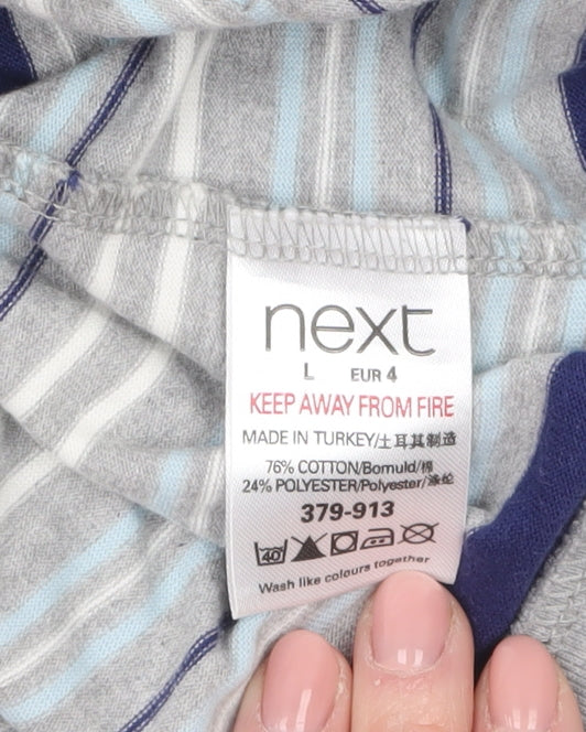 Next Men's Blue Striped Pullover Hoodie Size L Cotton Blend