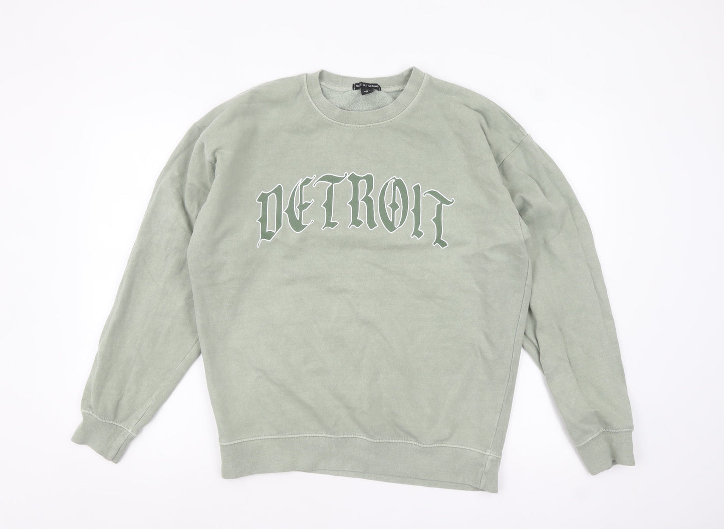 PrettyLittleThing Men's Green Detroit Graphic Pullover Sweatshirt M