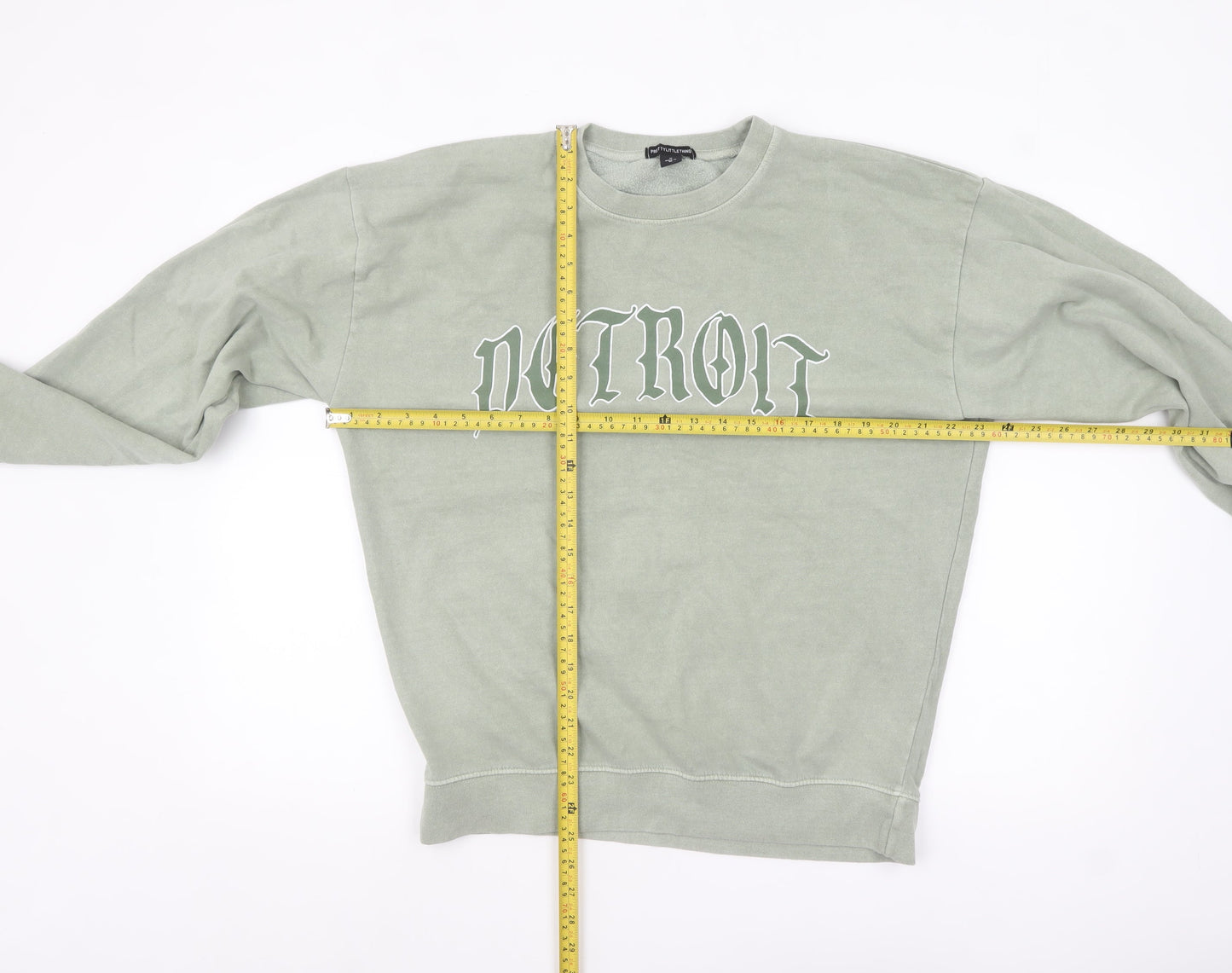 PrettyLittleThing Men's Green Detroit Graphic Pullover Sweatshirt M