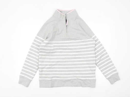 Crew Clothing Company Women Grey Striped 1/2 Zip Sweatshirt Size 12