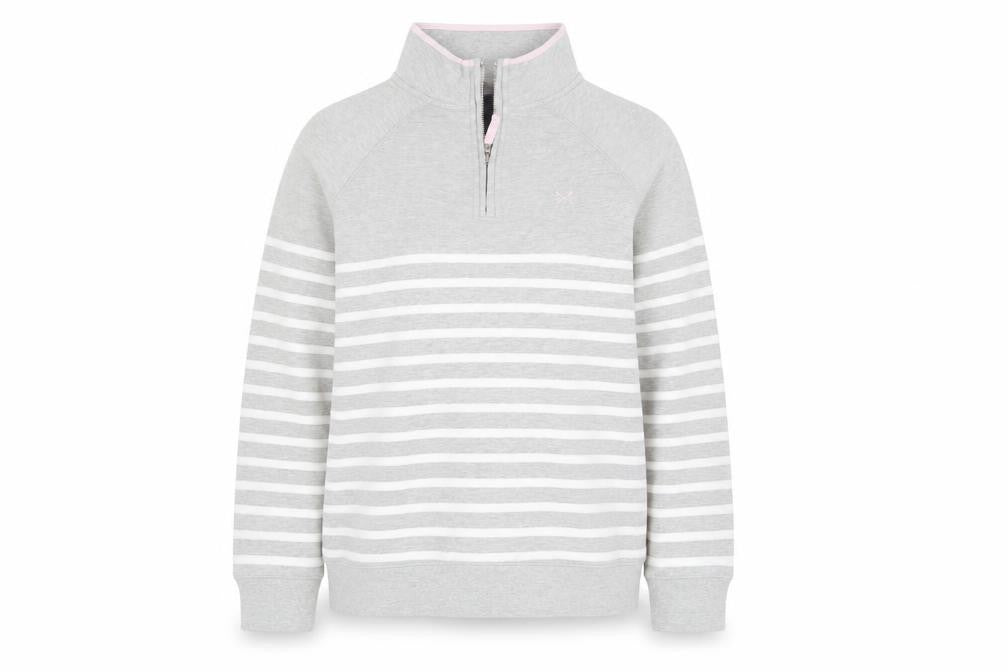 Crew Clothing Company Women Grey Striped 1/2 Zip Sweatshirt Size 12