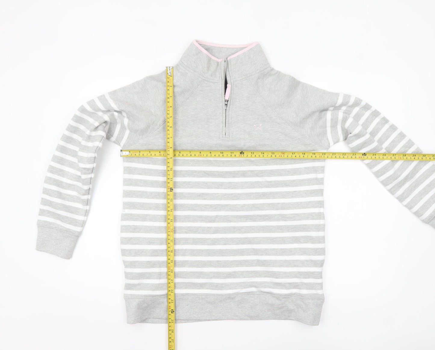 Crew Clothing Company Women Grey Striped 1/2 Zip Sweatshirt Size 12