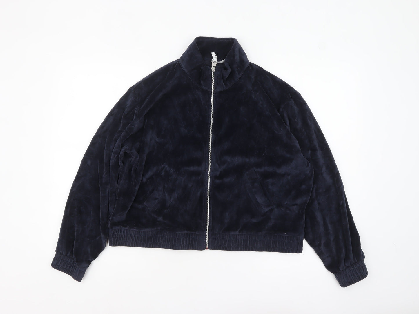 H&M Divided Women Blue Velour Bomber Jacket Size 16