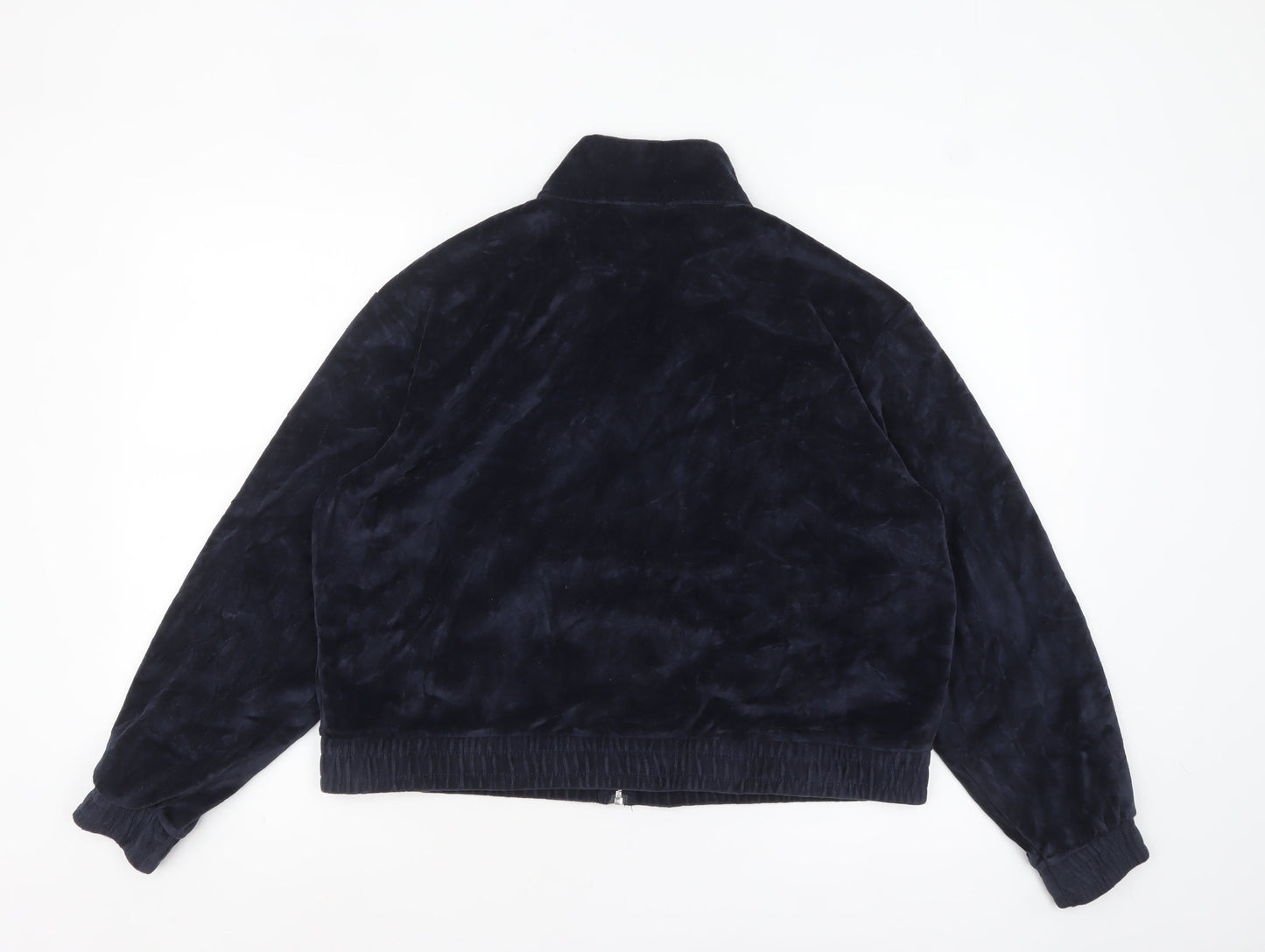 H&M Divided Women Blue Velour Bomber Jacket Size 16