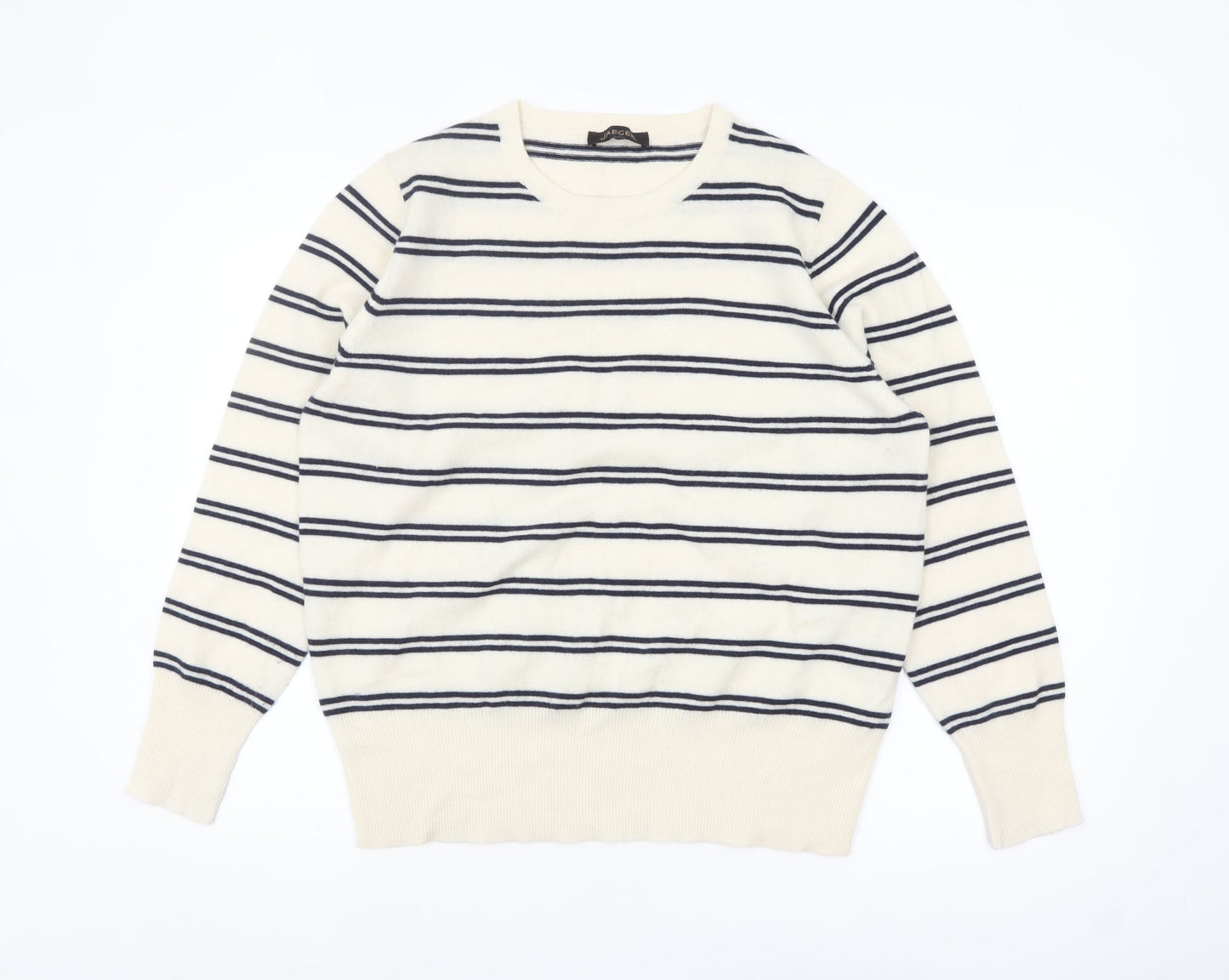 Jaeger Men’s Ivory Striped Wool Cashmere Crew Neck Jumper XL