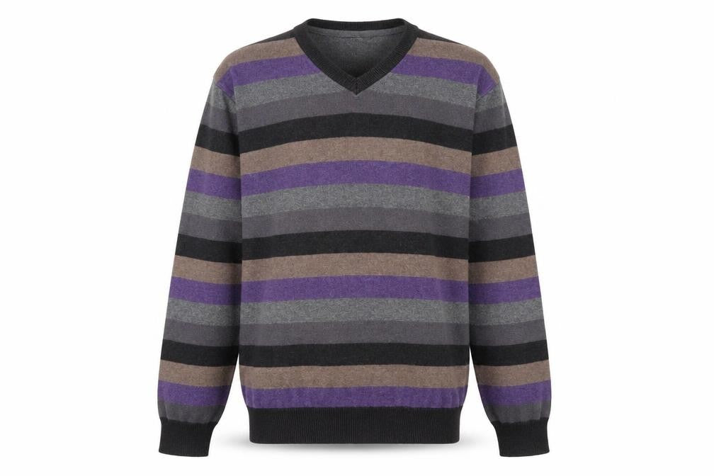 Jeff Banks Men's Multicoloured Striped V-Neck Cotton Cashmere Jumper L