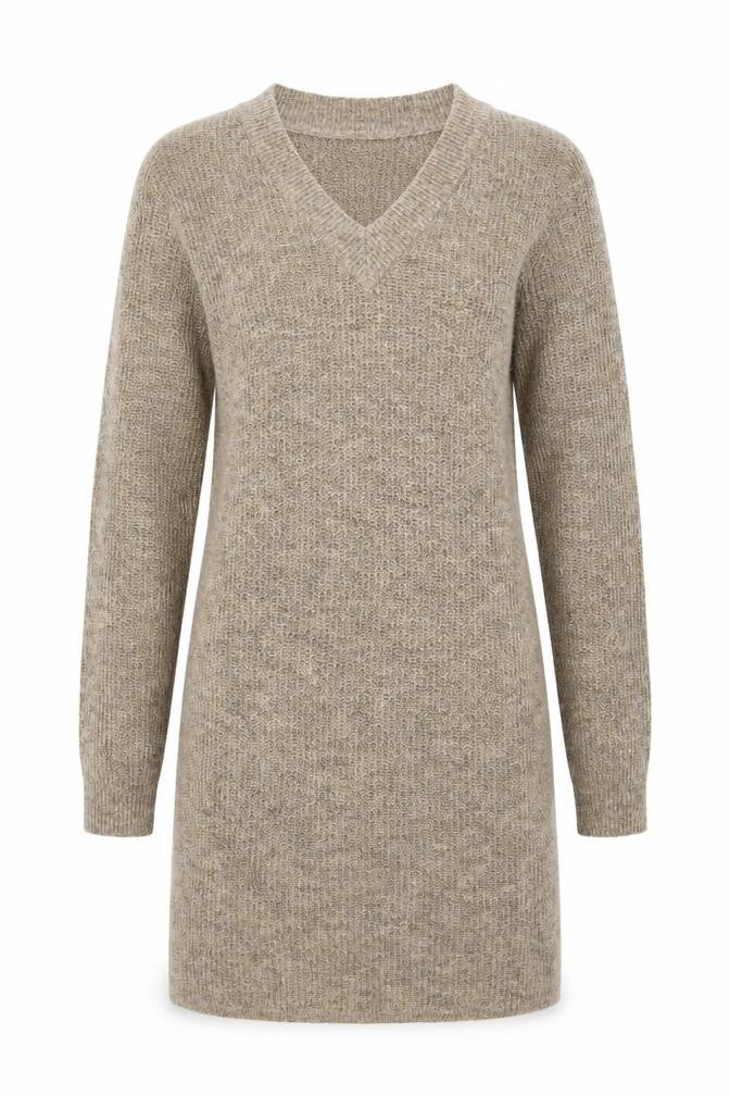 Pieces Women Beige V-Neck Long Sleeve Knit Jumper Size S