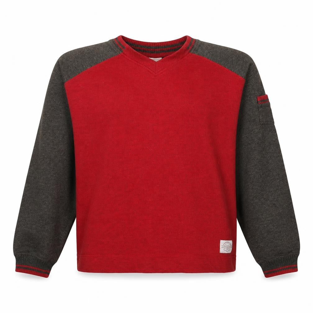 Front view of Reebok boys’ red & grey crew neck pullover sweatshirt l