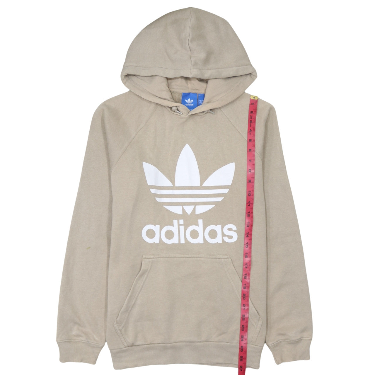 Adidas Mens Beige Hoodie Medium Pullover Logo Graphic Hooded Sweatshirt