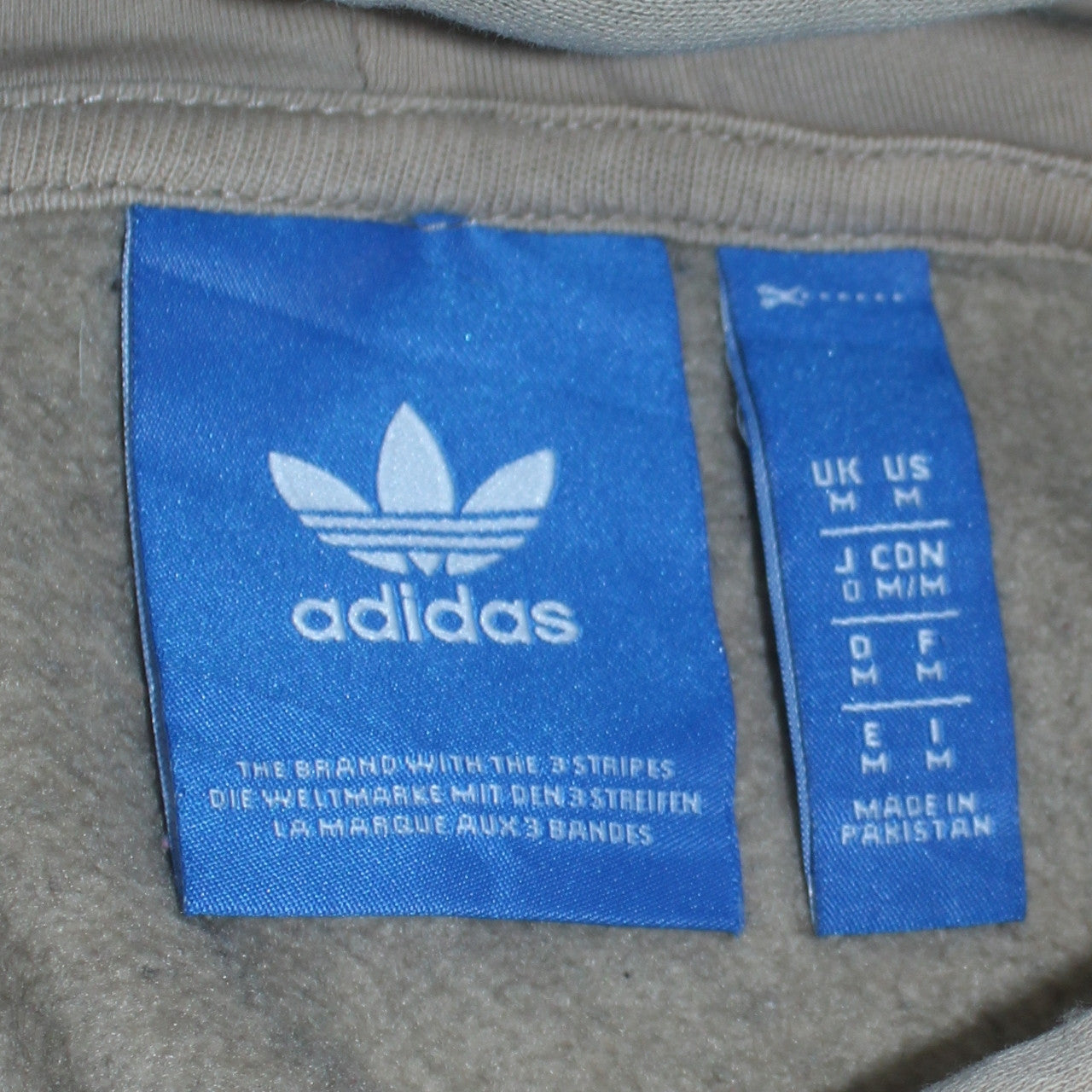 Adidas Mens Beige Hoodie Medium Pullover Logo Graphic Hooded Sweatshirt