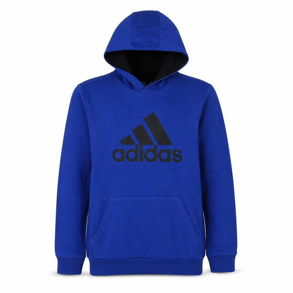 Front view of Adidas boys’ blue pullover hoodie xl 15-16 years cotton blend logo print